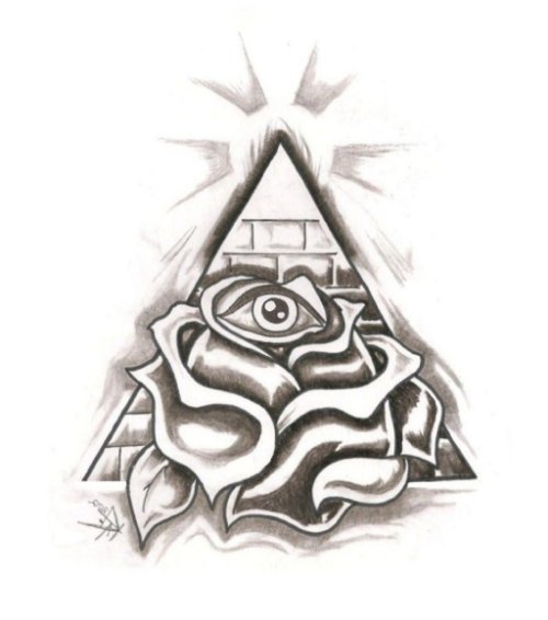 Rose Flower and Illuminati Eye Tattoo Design